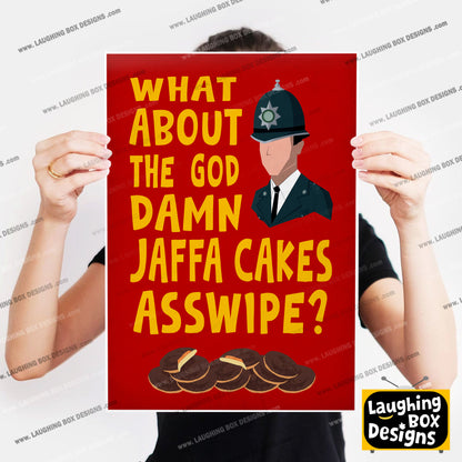 WHAT ABOUT THE GOD DAMN JAFFA CAKES ASSWIPE? Richie's Police Call, Bottom Print (Red)