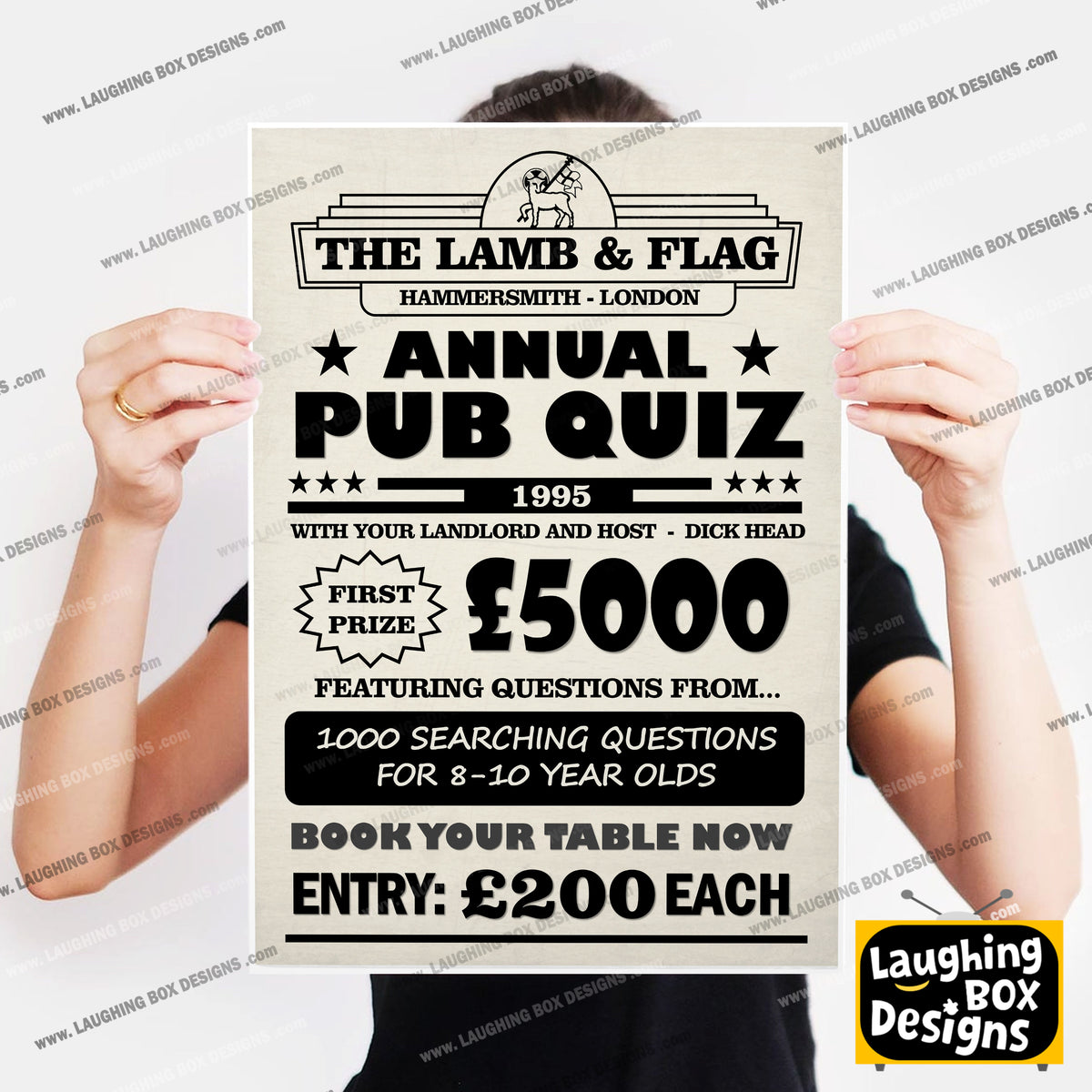 ANNUAL PUB QUIZ, 1000 SEARCHING QUESTIONS Lamb and Flag Pub Poster. Bottom Print