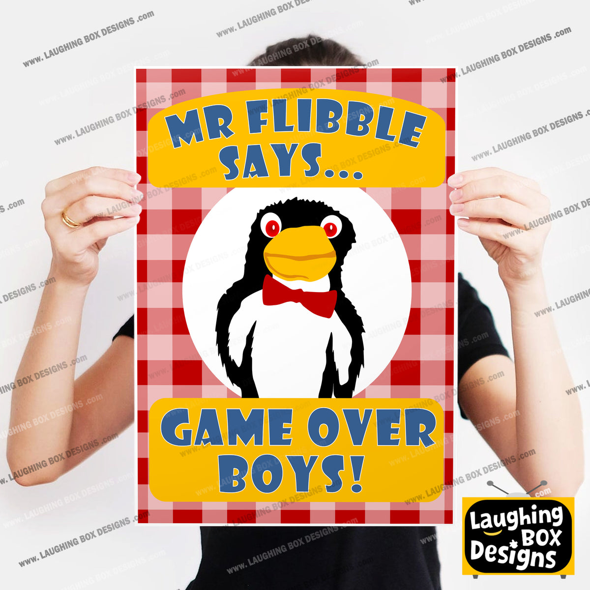 MR FLIBBLE SAYS GAME OVER BOYS, Rimmer's Hex Vision Penguin Puppet, Red Dwarf Print