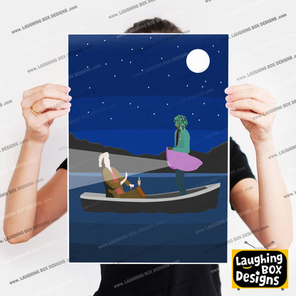 FISHING ON BLACK LAKE, Old Gregg Boat Scene Artwork Poster, The Mighty Boosh Print
