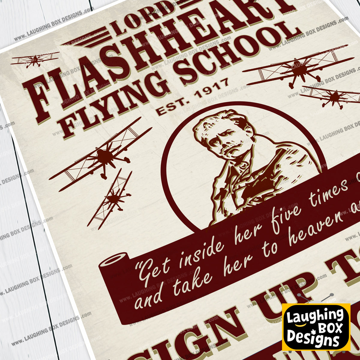 LORD FLASHHEART FLYING SCHOOL, Sign up today poster, Blackadder Print