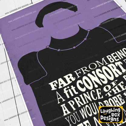 BORE THE LEGS OFF A VILLAGE IDIOT, Prince Blackadder Quote, Blackadder Print (Purple)