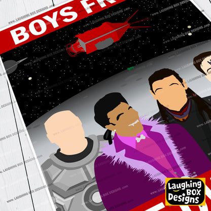 BOYS FROM THE DWARF, Lister, Cat, Rimmer and Kryten, Red Dwarf Print