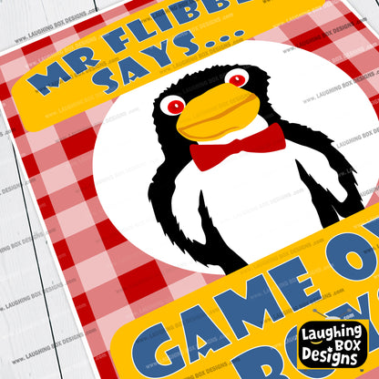 MR FLIBBLE SAYS GAME OVER BOYS, Rimmer's Hex Vision Penguin Puppet, Red Dwarf Print
