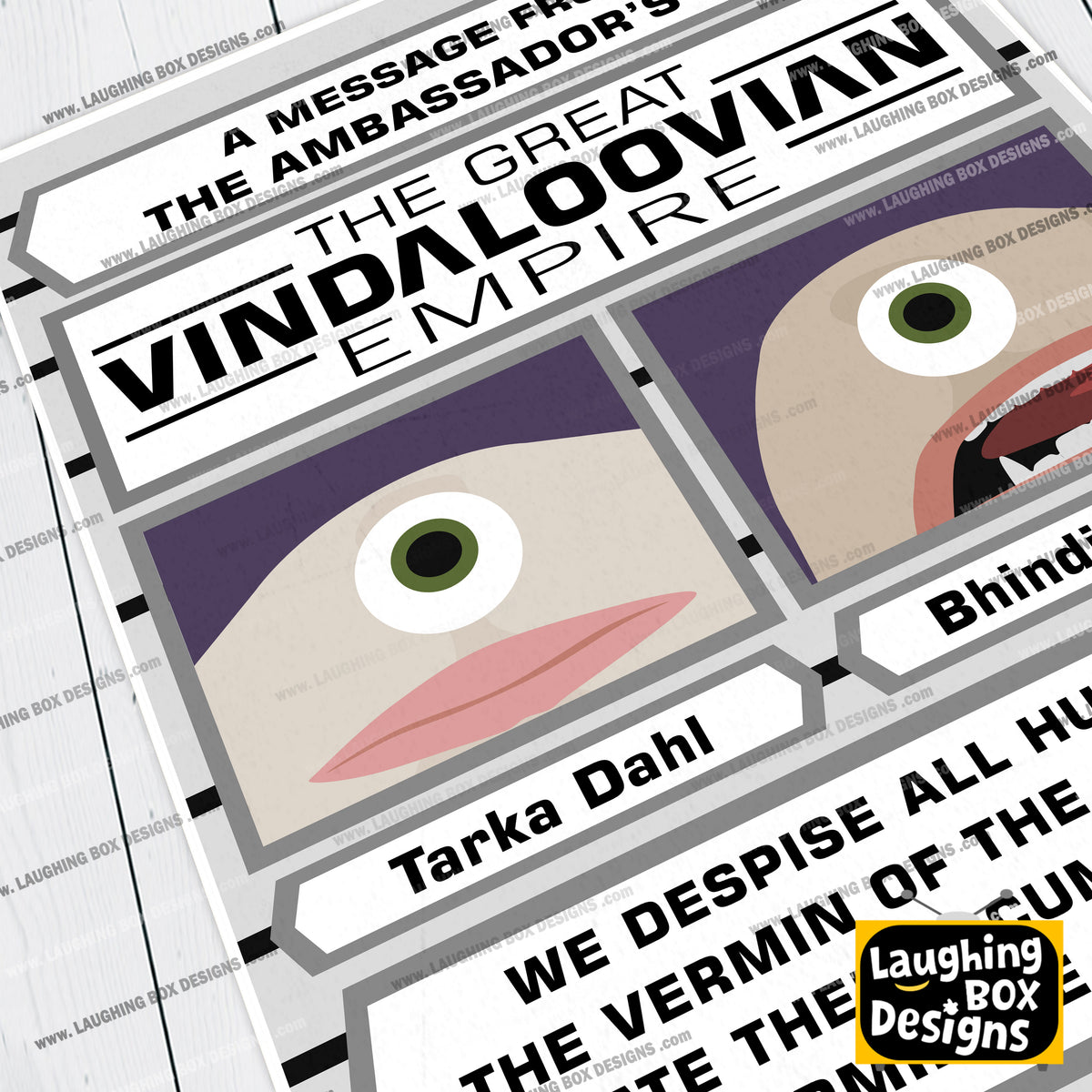 THE GREAT VINDALOOVIAN EMPIRE, Tarka Dahl & Bhindi Bhaji, Red Dwarf Print