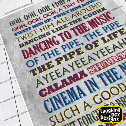 TWISTY Crimp Lyrics, The Mighty Boosh Print (2 styles available)