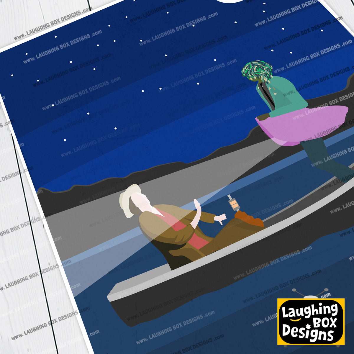 FISHING ON BLACK LAKE, Old Gregg Boat Scene Artwork Poster, The Mighty Boosh Print