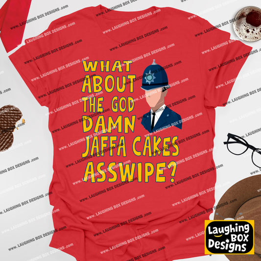 WHAT ABOUT THE GOD DAMN JAFFA CAKES ASSWIPE? - Bottom T-Shirt